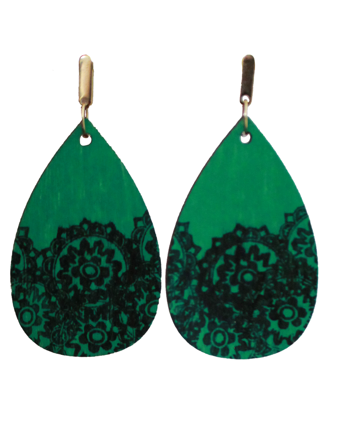 Green with Black Pattern Teardrop Earrings