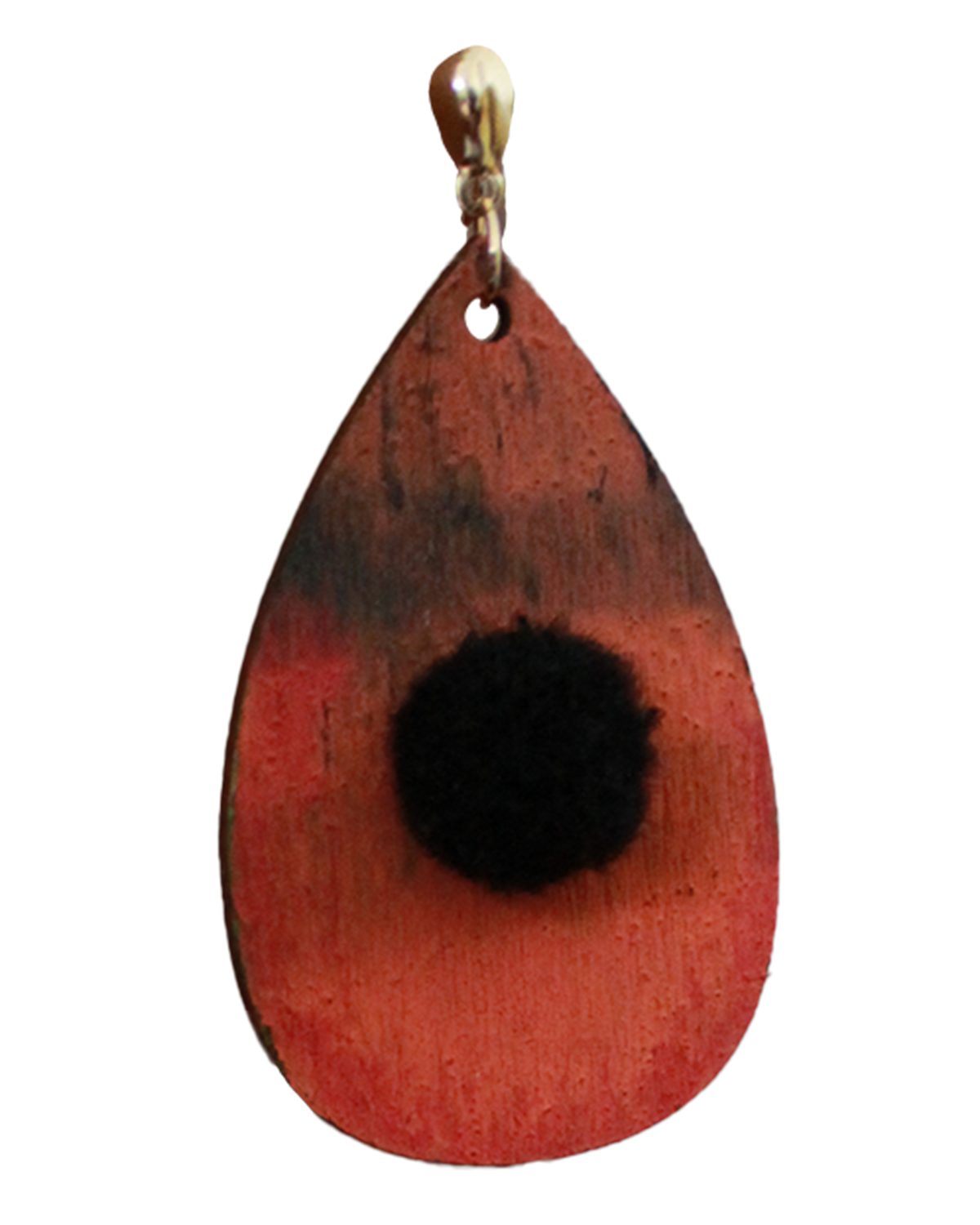 Orange with Black Pom Pom Teardrop Earrings