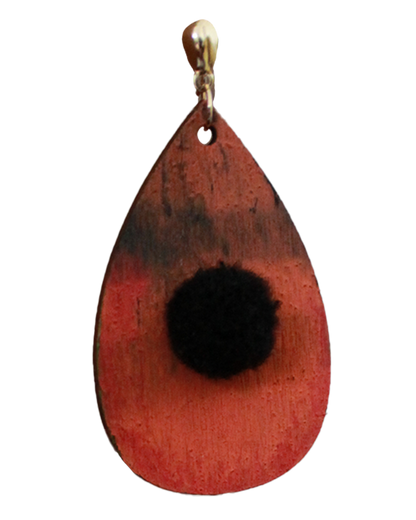 Orange with Black Pom Pom Teardrop Earrings