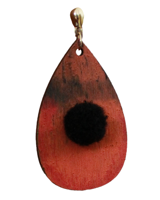 Orange with Black Pom Pom Teardrop Earrings