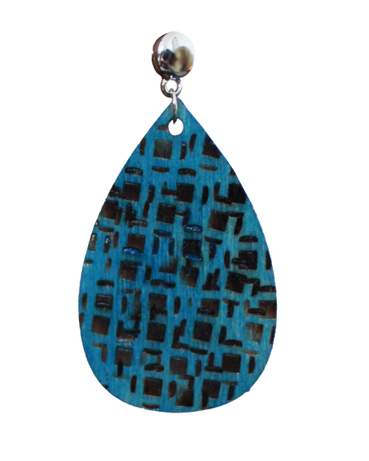 Burnt Wood Teal Teardrop Earrings