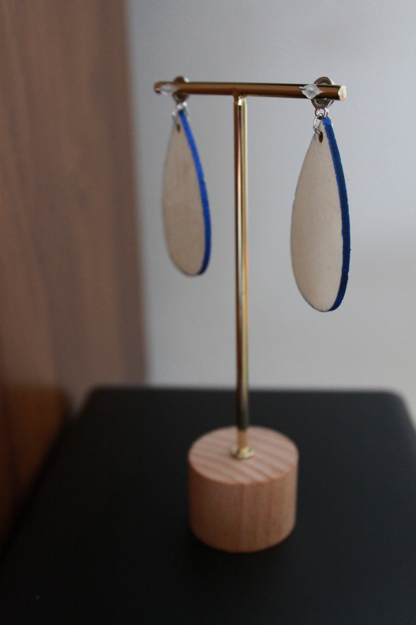 Burnt Wood Teal Teardrop Earrings
