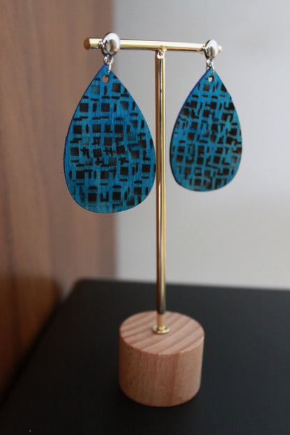 Burnt Wood Teal Teardrop Earrings