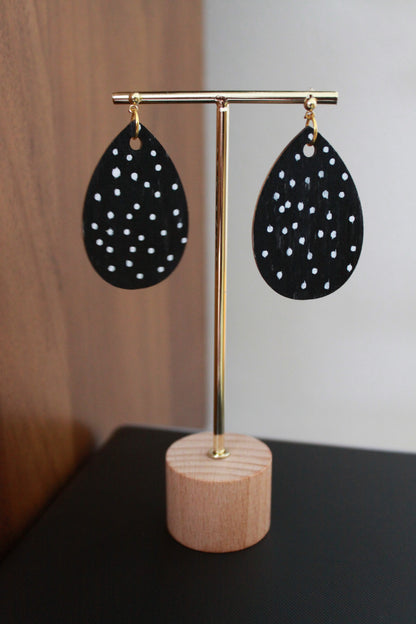 Black and White Polka Dots Teardrop Earrings