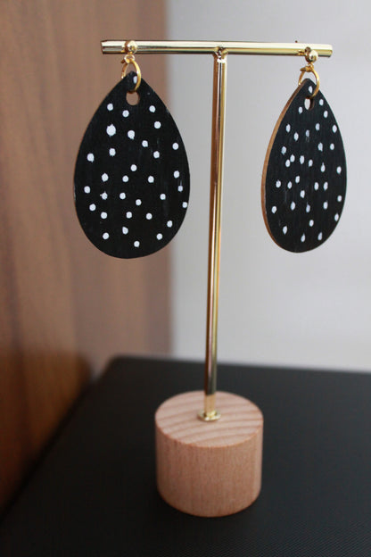 Black and White Polka Dots Teardrop Earrings