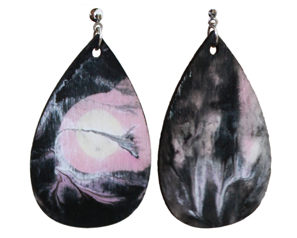 Blackish Pink Marbled Teardrop Earrings
