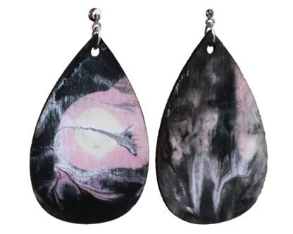 Blackish Pink Marbled Teardrop Earrings