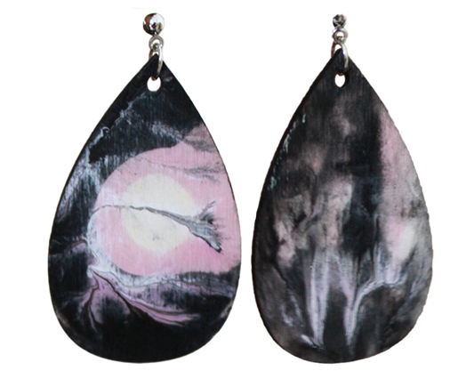 Blackish Pink Marbled Teardrop Earrings