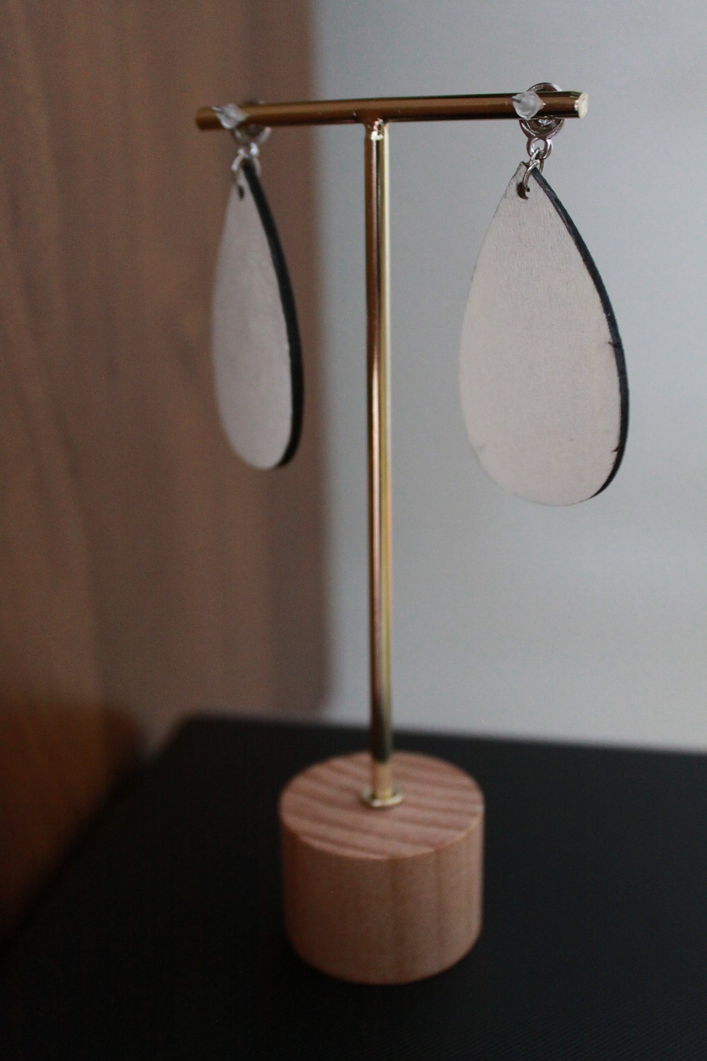 Blackish Pink Marbled with Pink Pom Pom Teardrop Earrings