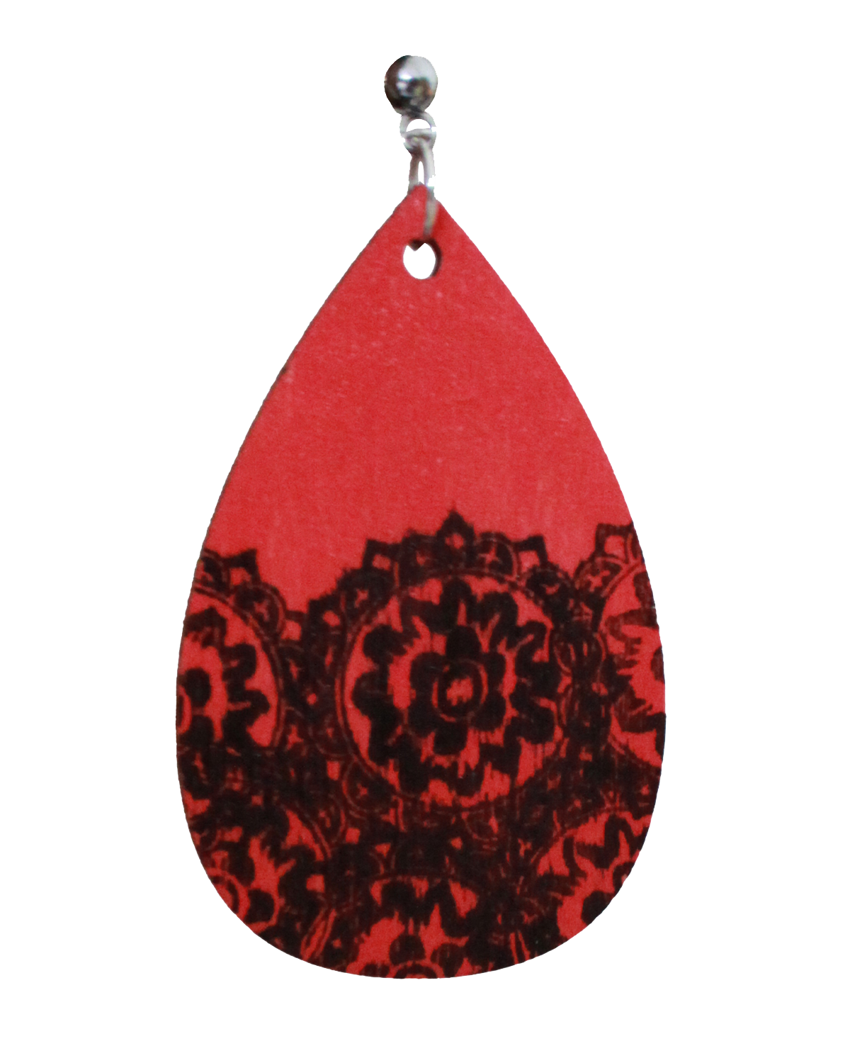 Red with Black Pattern Teardrop Earrings