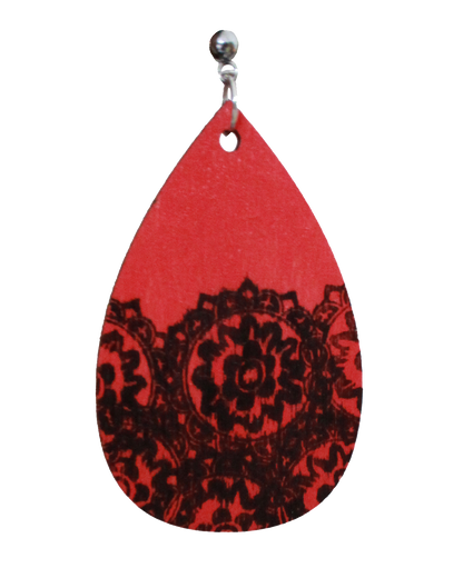 Red with Black Pattern Teardrop Earrings