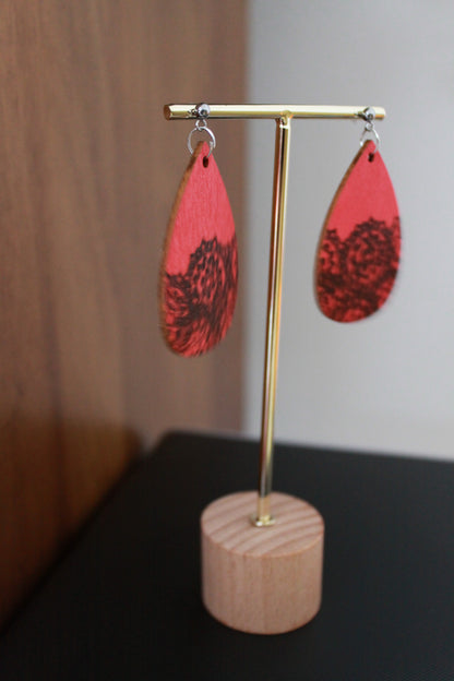 Red with Black Pattern Teardrop Earrings
