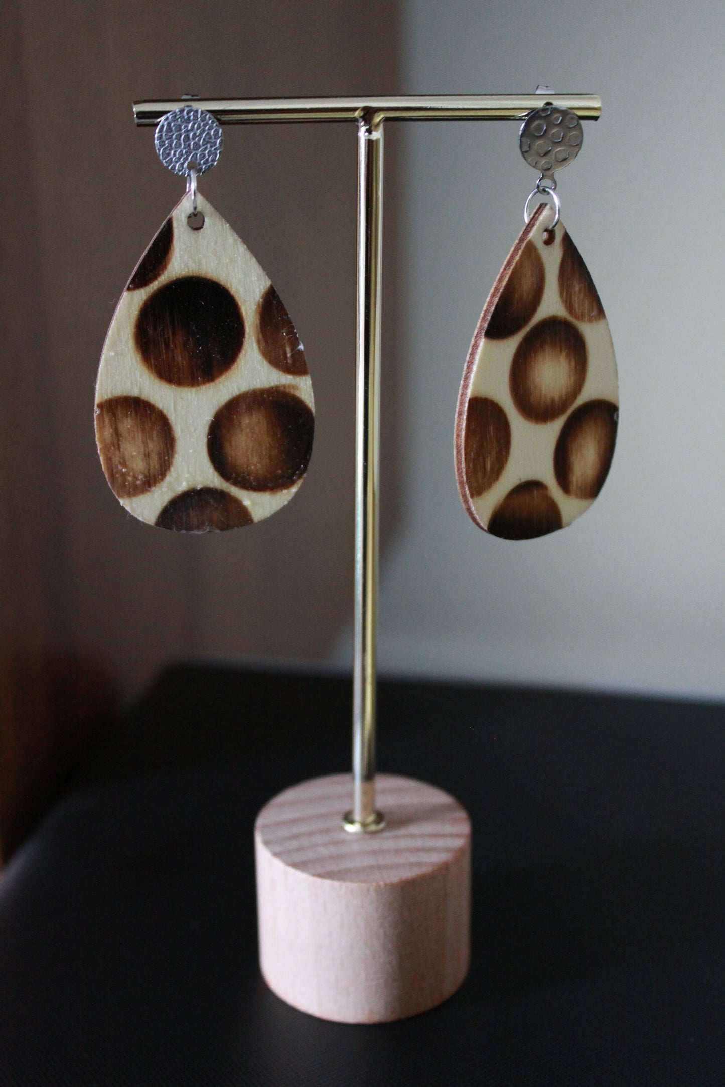 Burnt Wood Teardrop Earrings