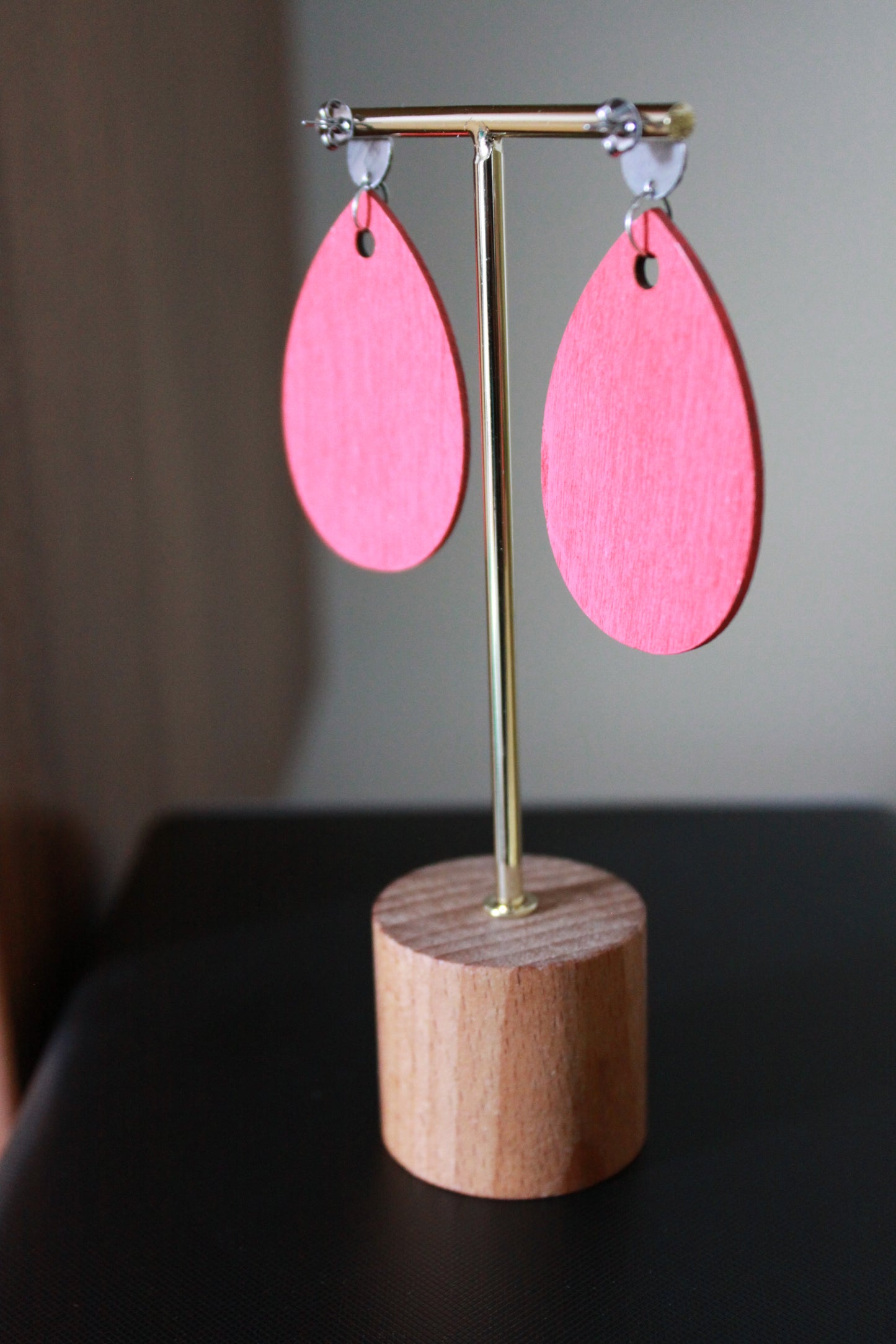Teal with B&W Polka Dots and Green Pom Pom Teardrop Earrings
