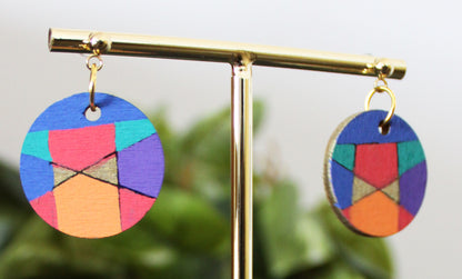 Retro Red Gold and Purple Circular Earrings
