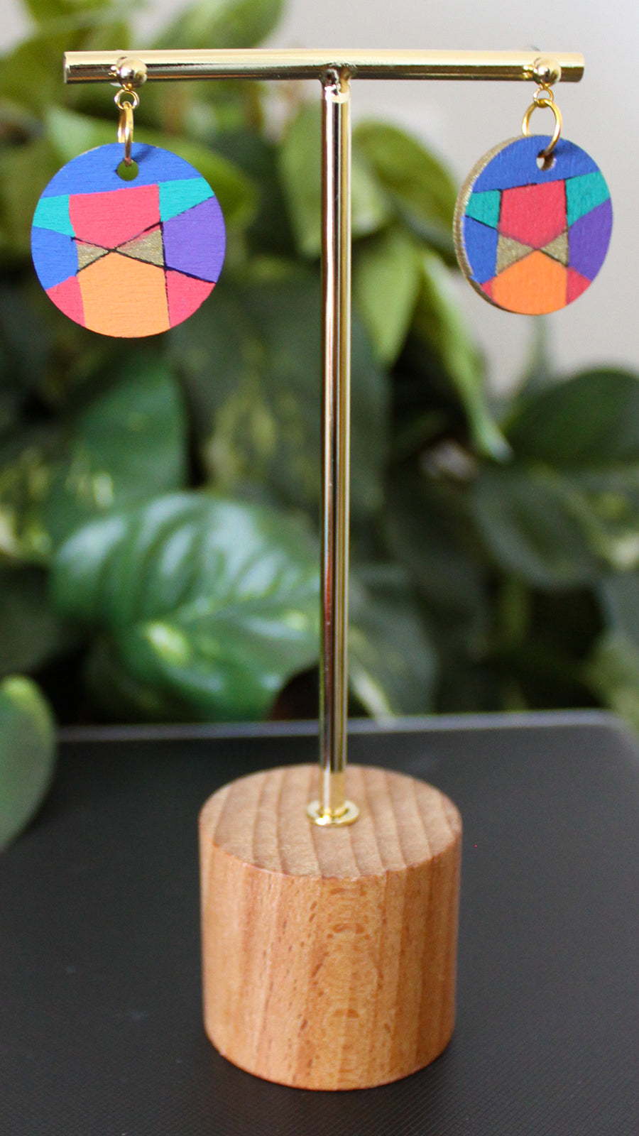 Retro Red Gold and Purple Circular Earrings