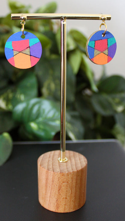 Retro Red Gold and Purple Circular Earrings