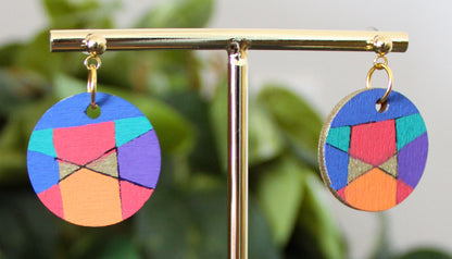 Retro Red Gold and Purple Circular Earrings