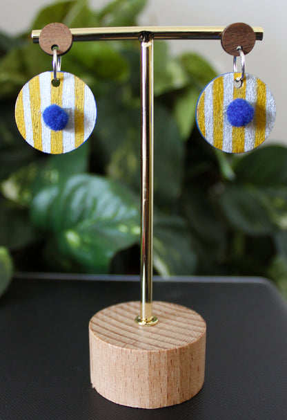 Retro Blue Gold and Silver Circular Earrings