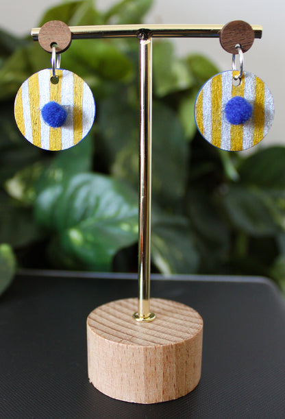 Retro Blue Gold and Silver Circular Earrings