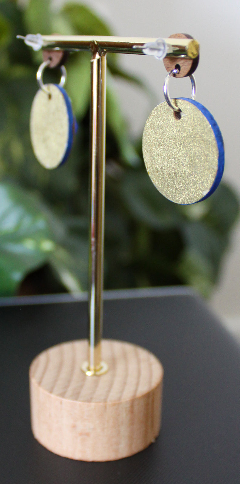 Retro Blue Gold and Silver Circular Earrings