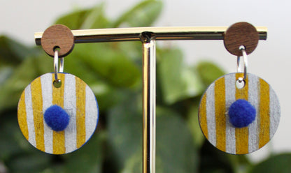 Retro Blue Gold and Silver Circular Earrings