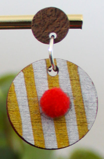 Retro Red Gold and Silver Circular Earrings