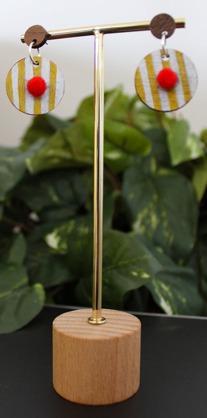 Retro Red Gold and Silver Circular Earrings