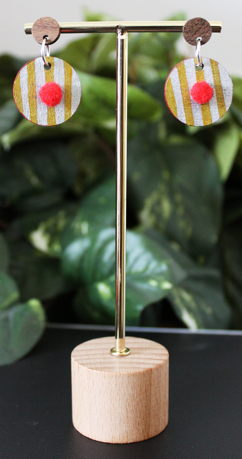 Retro Red Gold and Silver Circular Earrings