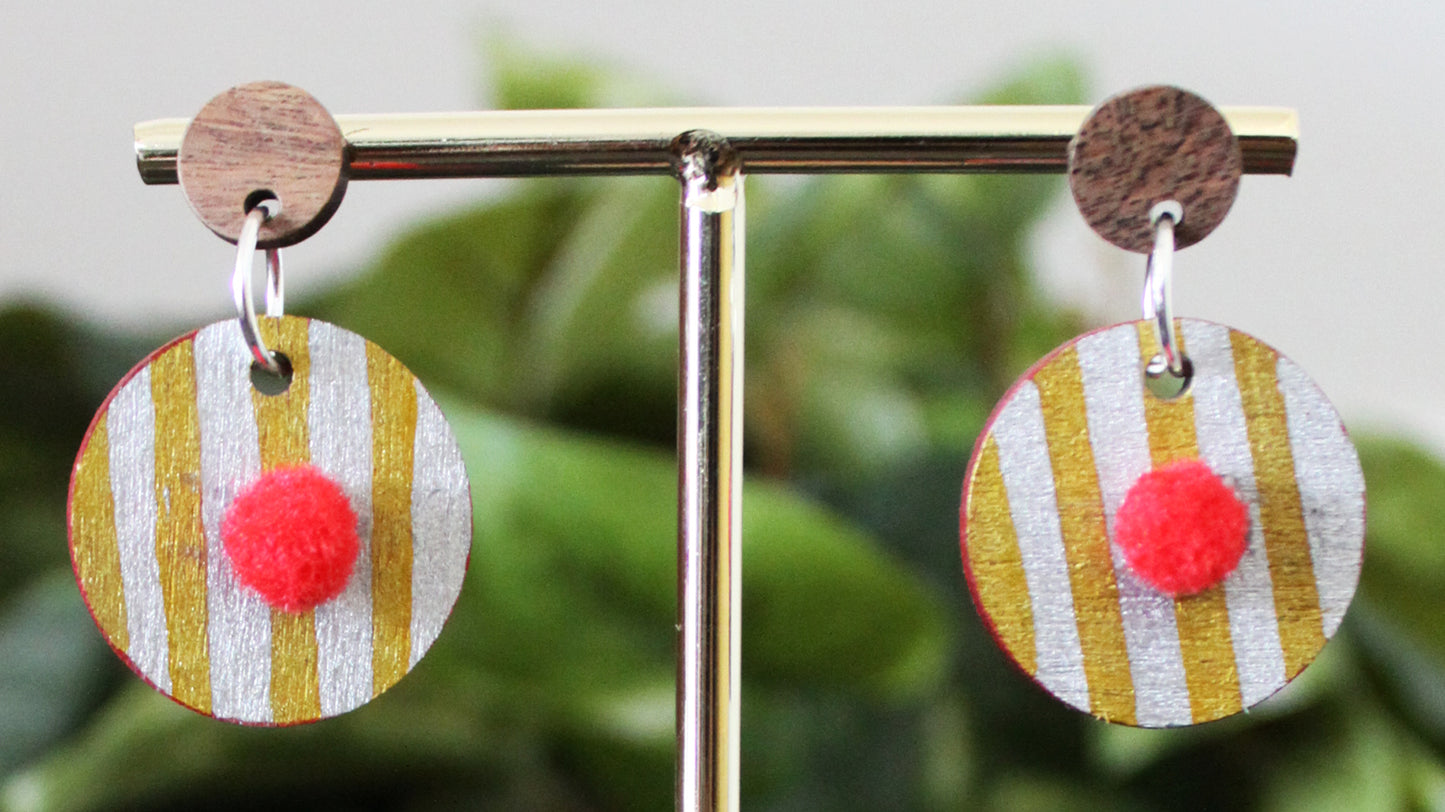 Retro Red Gold and Silver Circular Earrings