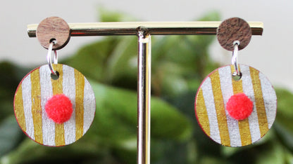 Retro Red Gold and Silver Circular Earrings