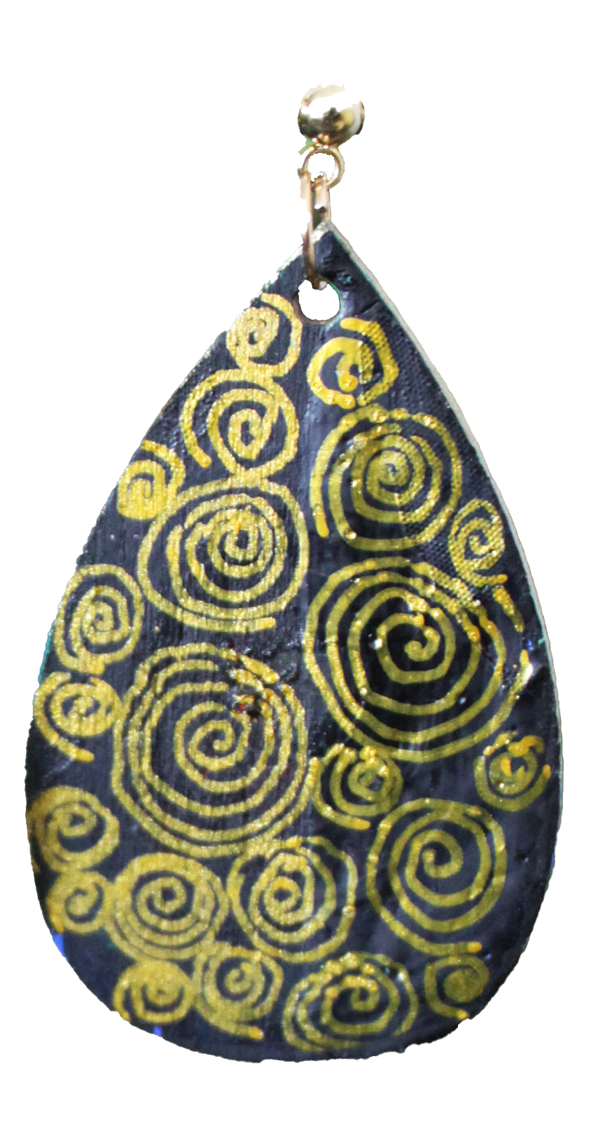 Rustic Gold Black Wood Teardrop Earrings