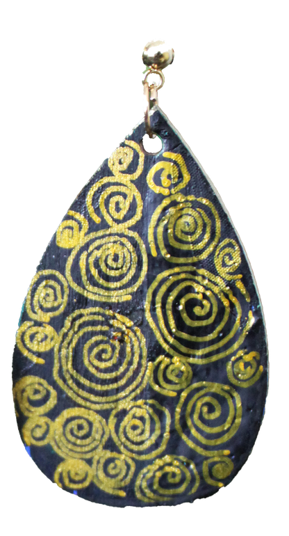 Rustic Gold Black Wood Teardrop Earrings