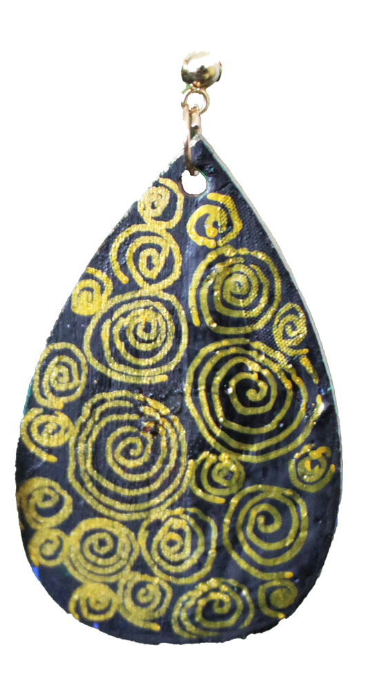 Rustic Gold Black Wood Teardrop Earrings