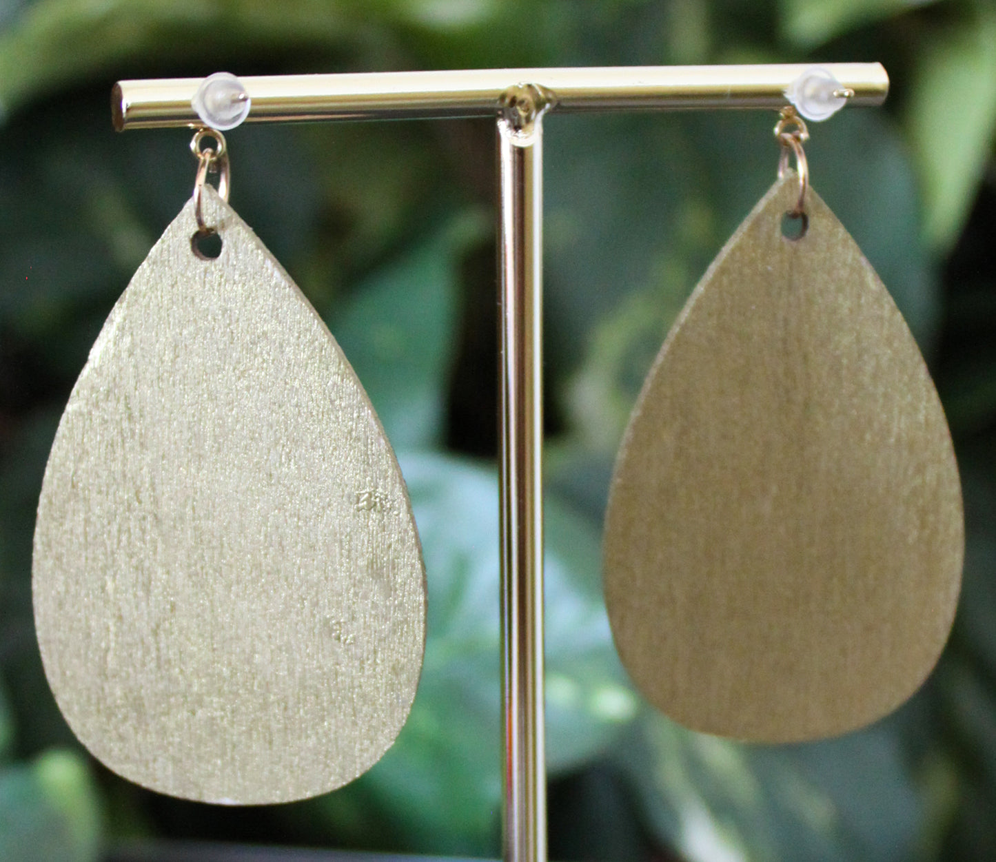 Rustic Gold Black Wood Teardrop Earrings