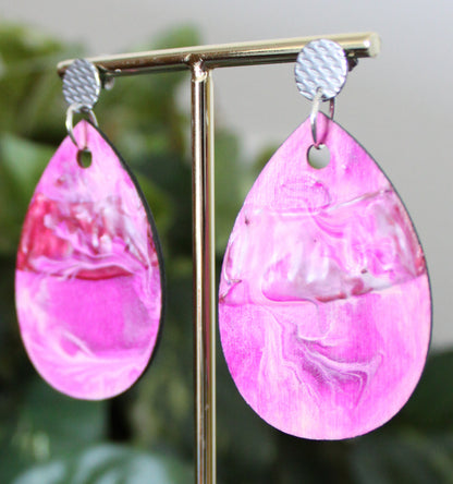 Bubblegum Pink Marbled Teardrop Earrings