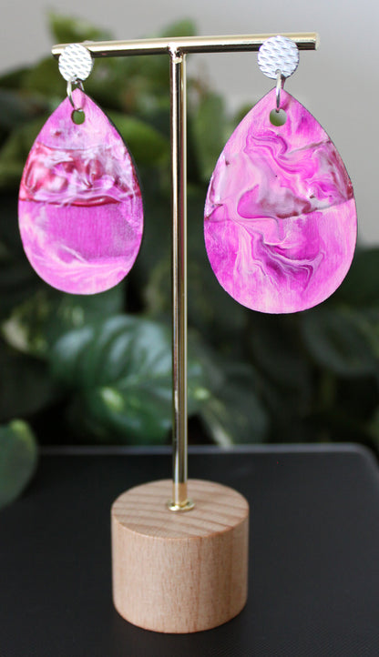 Bubblegum Pink Marbled Teardrop Earrings