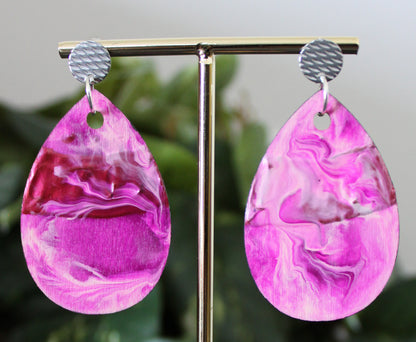 Bubblegum Pink Marbled Teardrop Earrings