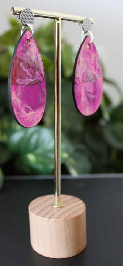 Bubblegum Pink Marbled Teardrop Earrings