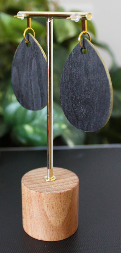 Geometric Orange Blue and Purple Wood Teardrop Earrings