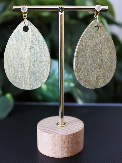 Filigree Patterned Blue Silver and Red Wood Teardrop Earrings