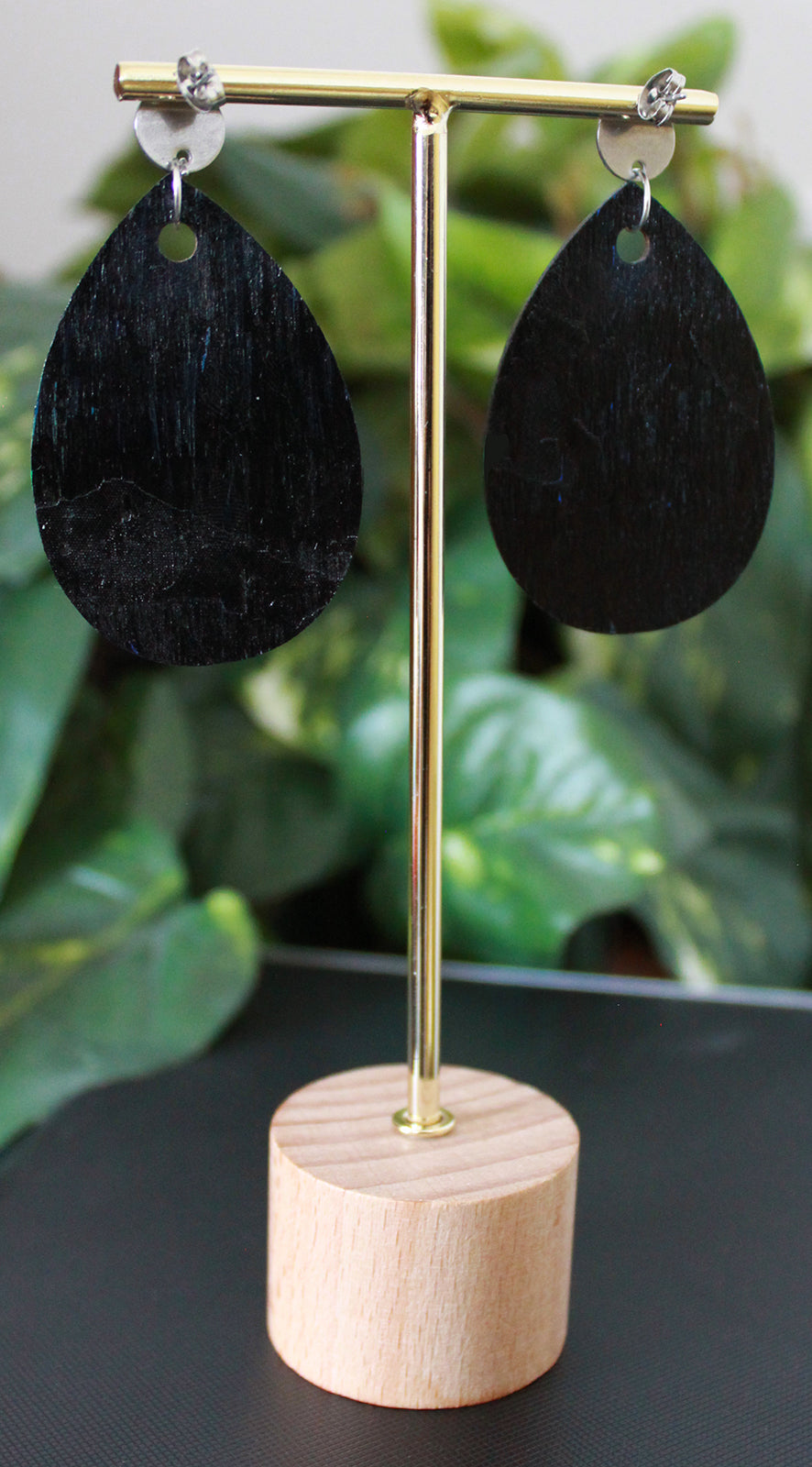 Blue and Peachy Pink Marbled Teardrop Earrings