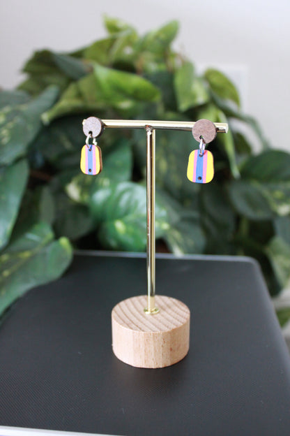 3-Colored Yellow Rainbow Small Rectangular Earrings
