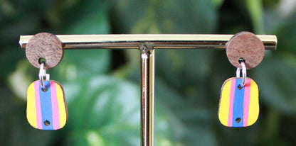 3-Colored Yellow Rainbow Small Rectangular Earrings