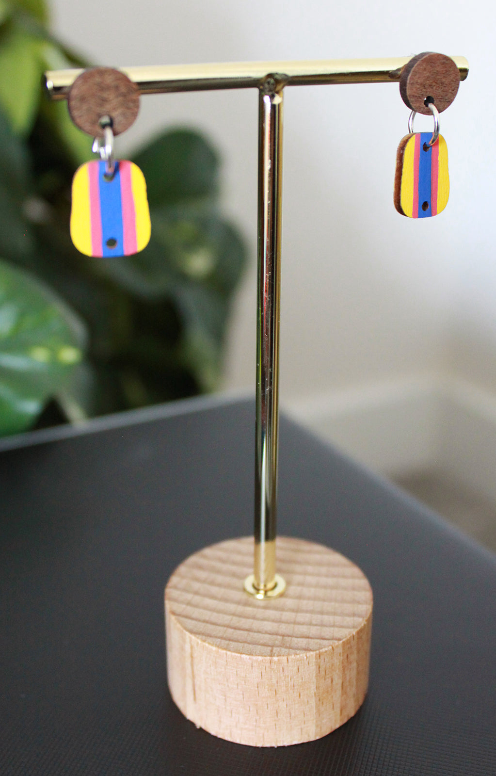 3-Colored Yellow Rainbow Small Rectangular Earrings