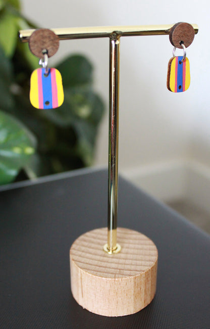 3-Colored Yellow Rainbow Small Rectangular Earrings