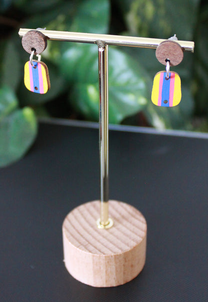 3-Colored Yellow Rainbow Small Rectangular Earrings