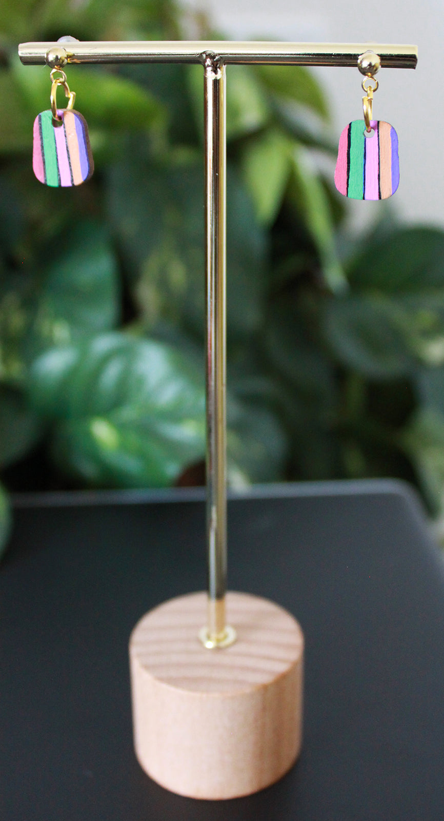 5-Colored Rainbow Small Rectangular Earrings