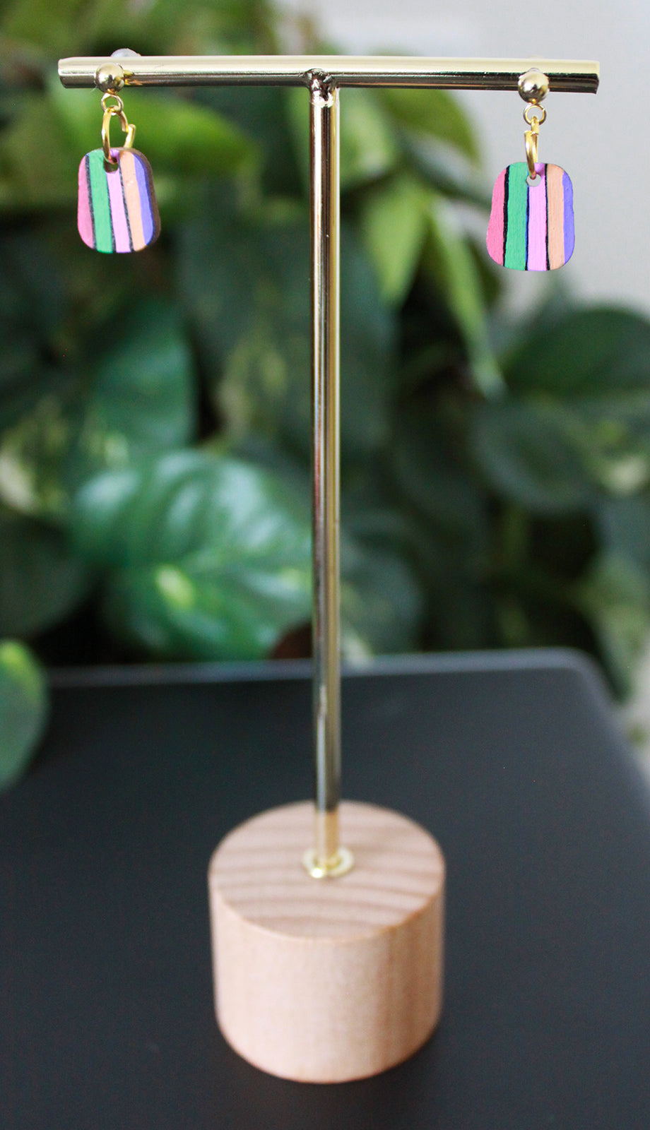 5-Colored Rainbow Small Rectangular Earrings