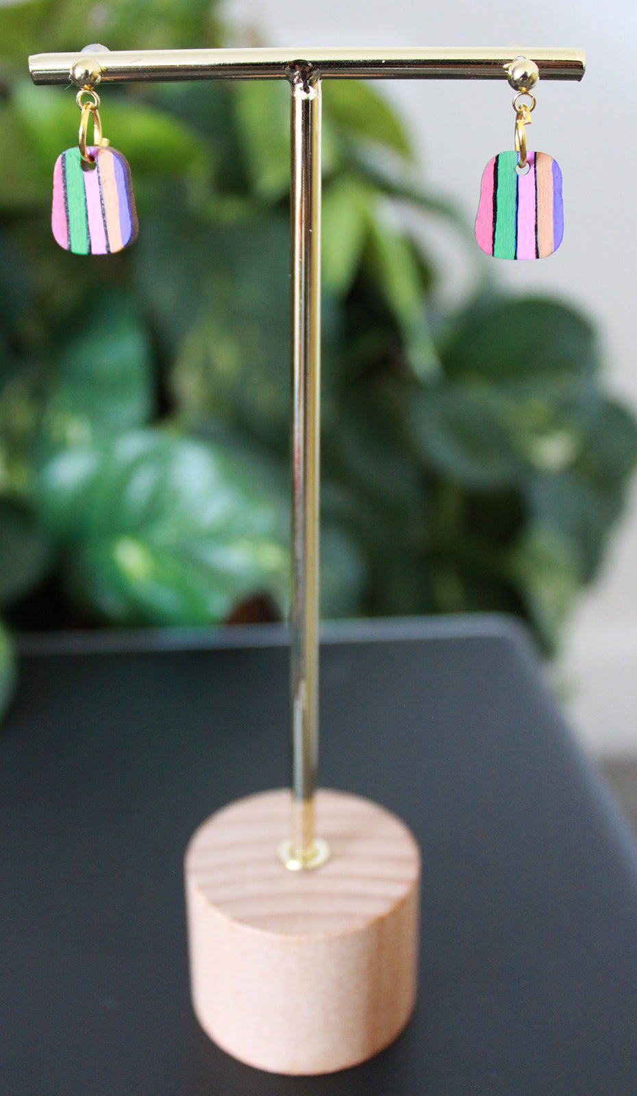 5-Colored Rainbow Small Rectangular Earrings